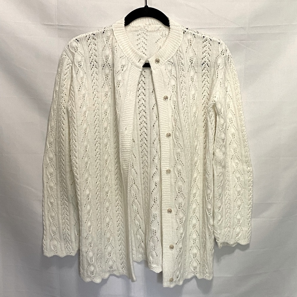 Vintage acrylic knit cardigan sweater Grandmacore Coastal grandma